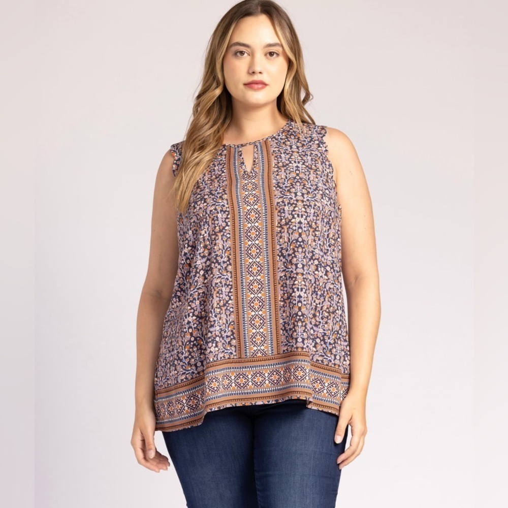Daniel‎ Rainn Stitch Fix Frasia Sleeveless Keyhole Blouse Indigo NWT